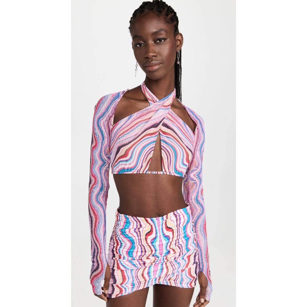 AFRM Cordelia Multi Wave Mesh Psychedelic Rave Festival Top NWT L